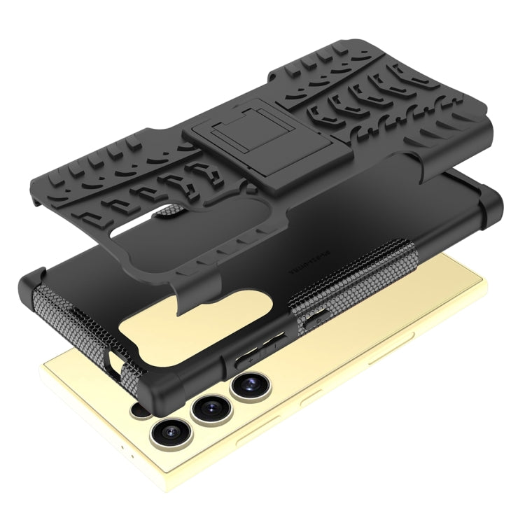 For Samsung Galaxy S24 Ultra 5G Tire Texture TPU + PC Phone Case with Holder(Black) - HoMEdemic™ 