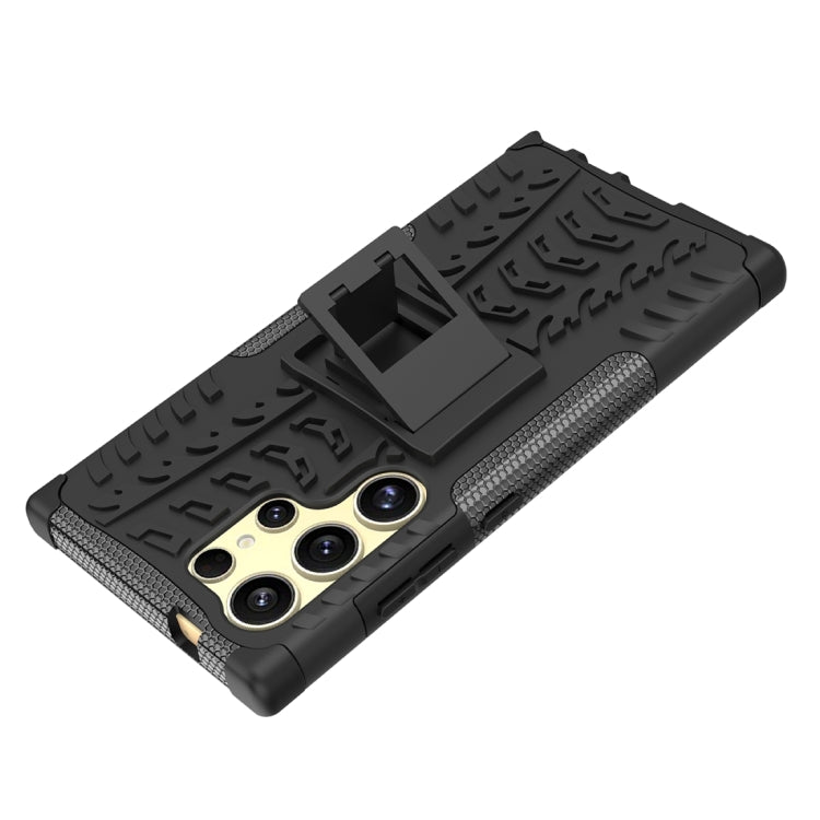 For Samsung Galaxy S24 Ultra 5G Tire Texture TPU + PC Phone Case with Holder(Black) - HoMEdemic™ 
