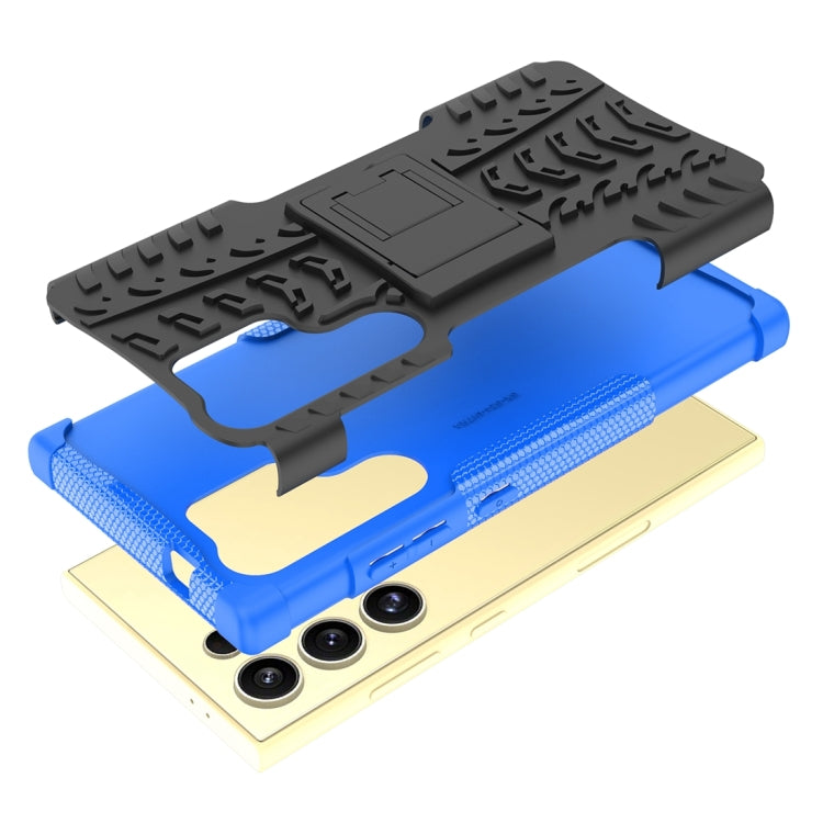 For Samsung Galaxy S24 Ultra 5G Tire Texture TPU + PC Phone Case with Holder(Blue) - HoMEdemic™ 