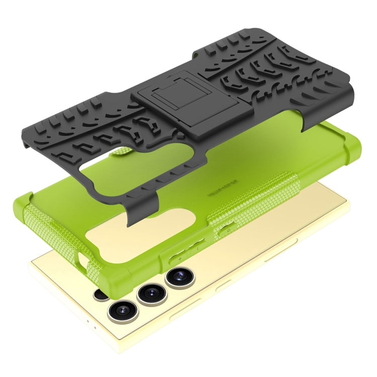 For Samsung Galaxy S24 Ultra 5G Tire Texture TPU + PC Phone Case with Holder(Green) - HoMEdemic™ 