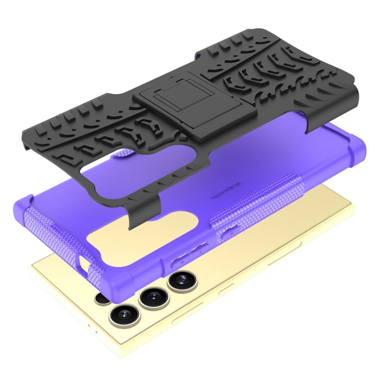 For Samsung Galaxy S24 Ultra 5G Tire Texture TPU + PC Phone Case with Holder(Purple) - HoMEdemic™ 