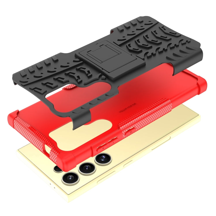 For Samsung Galaxy S24 Ultra 5G Tire Texture TPU + PC Phone Case with Holder(Red) - HoMEdemic™ 