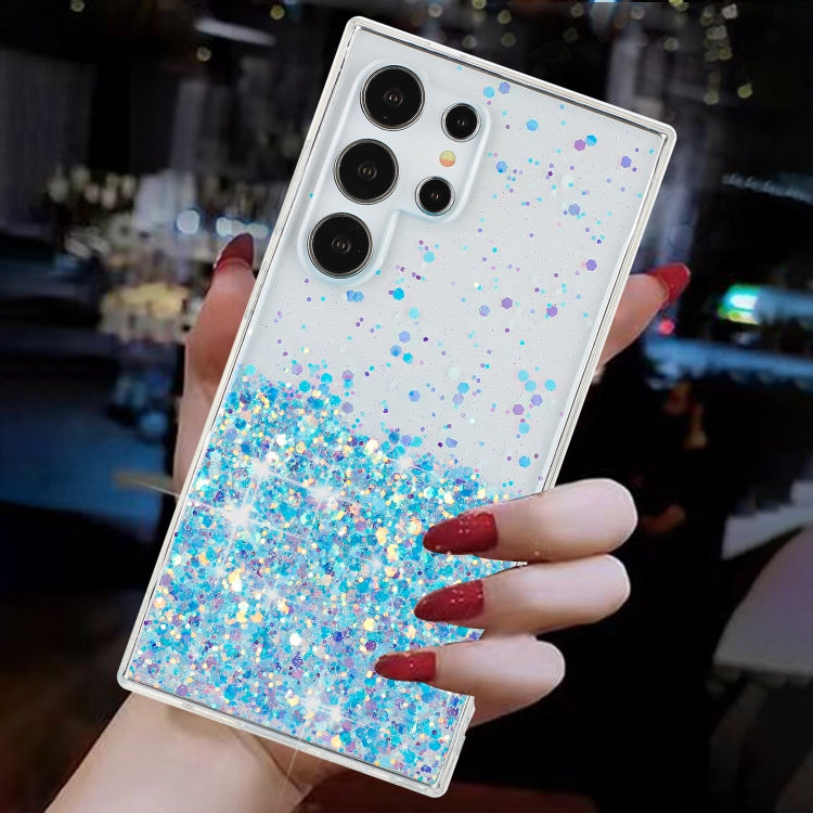 For Samsung Galaxy S24 Ultra 5G Transparent Frame Noctilucent Glitter Powder TPU Phone Case(Blue) - HoMEdemic™ 