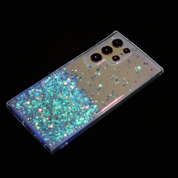 For Samsung Galaxy S24 Ultra 5G Transparent Frame Noctilucent Glitter Powder TPU Phone Case(Blue) - HoMEdemic™ 