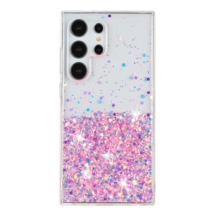 For Samsung Galaxy S24 Ultra 5G Transparent Frame Noctilucent Glitter Powder TPU Phone Case(Pink) - HoMEdemic™ 