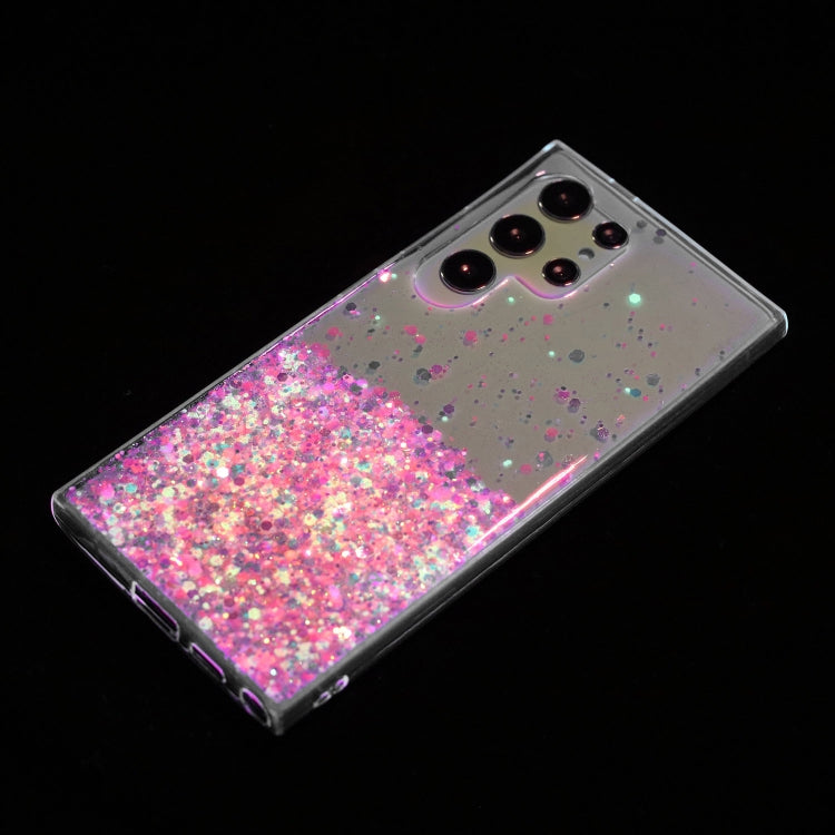 For Samsung Galaxy S24 Ultra 5G Transparent Frame Noctilucent Glitter Powder TPU Phone Case(Pink) - HoMEdemic™ 