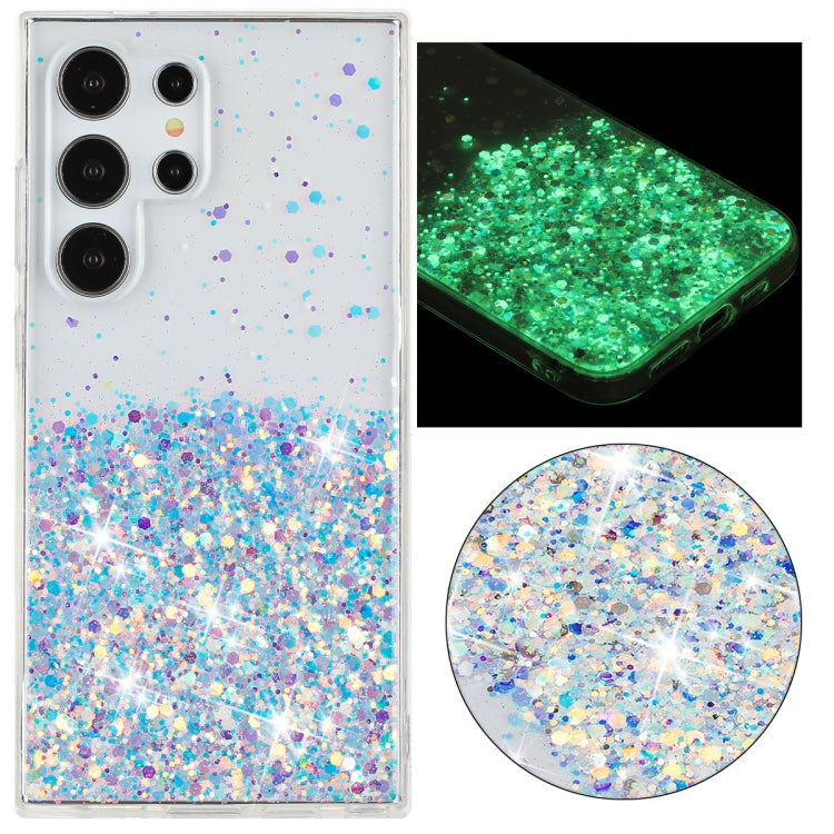 For Samsung Galaxy S24 Ultra 5G Transparent Frame Noctilucent Glitter Powder TPU Phone Case(White) - HoMEdemic™ 