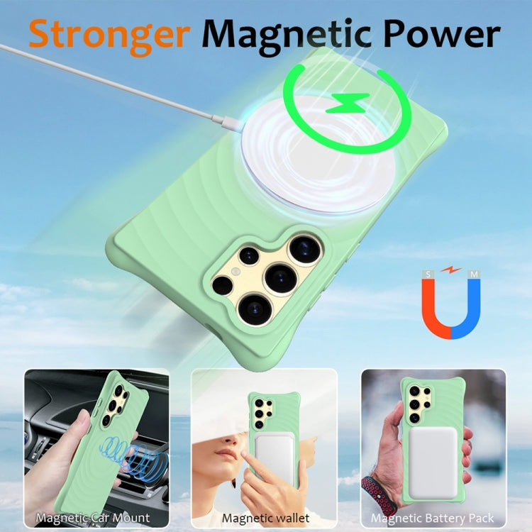 For Samsung Galaxy S24 Ultra 5G Wave Texture MagSafe Magnetic Liquid Silicone Phone Case(Green) - HoMEdemic™ 