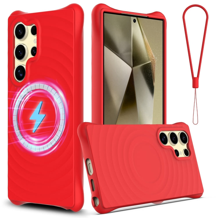 For Samsung Galaxy S24 Ultra 5G Wave Texture MagSafe Magnetic Liquid Silicone Phone Case(Red) - HoMEdemic™ 