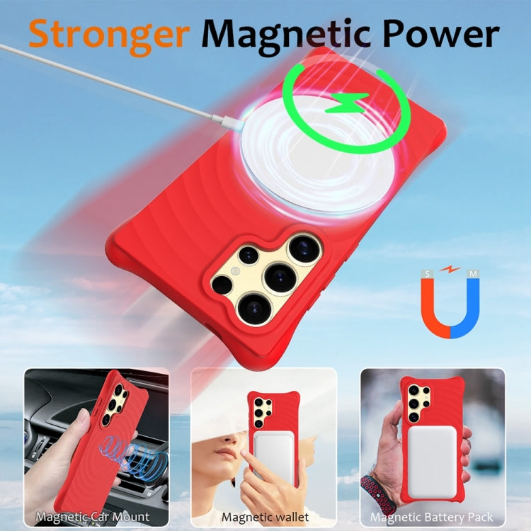 For Samsung Galaxy S24 Ultra 5G Wave Texture MagSafe Magnetic Liquid Silicone Phone Case(Red) - HoMEdemic™ 