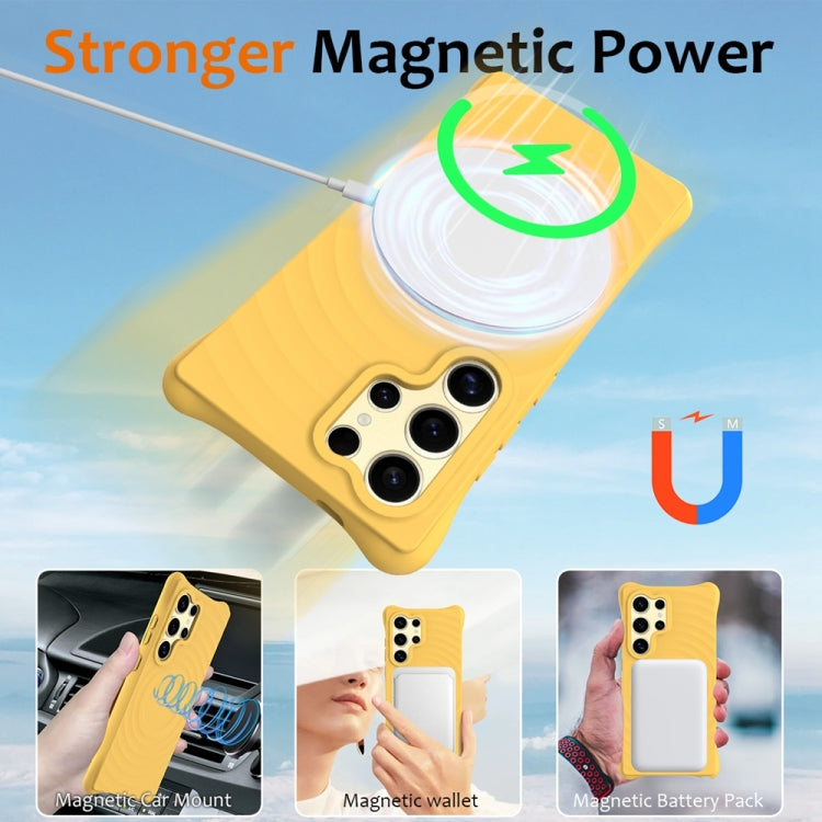 For Samsung Galaxy S24 Ultra 5G Wave Texture MagSafe Magnetic Liquid Silicone Phone Case(Yellow) - HoMEdemic™ 