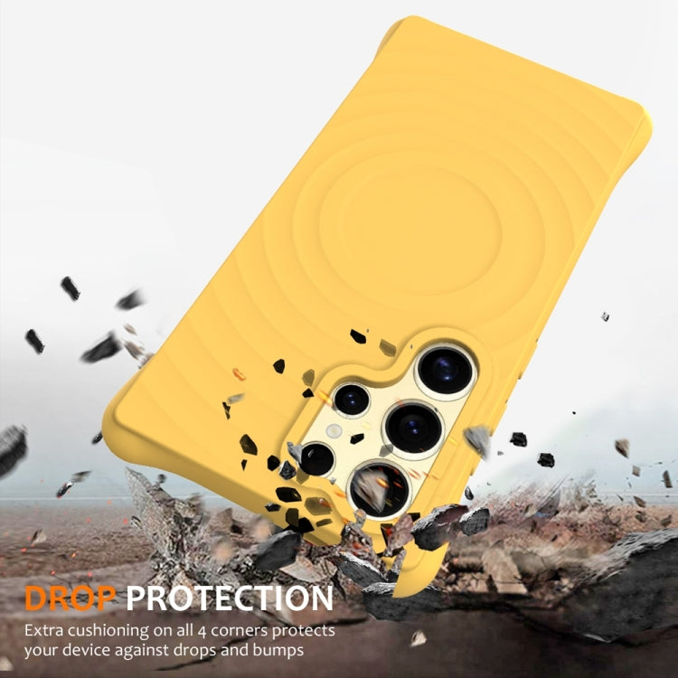 For Samsung Galaxy S24 Ultra 5G Wave Texture MagSafe Magnetic Liquid Silicone Phone Case(Yellow) - HoMEdemic™ 
