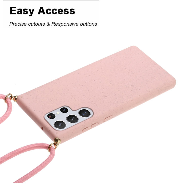 For Samsung Galaxy S24 Ultra 5G Wheat Straw Material + TPU Phone Case with Lanyard(Pink) - HoMEdemic™ 