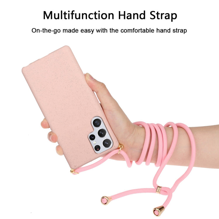 For Samsung Galaxy S24 Ultra 5G Wheat Straw Material + TPU Phone Case with Lanyard(Pink) - HoMEdemic™ 