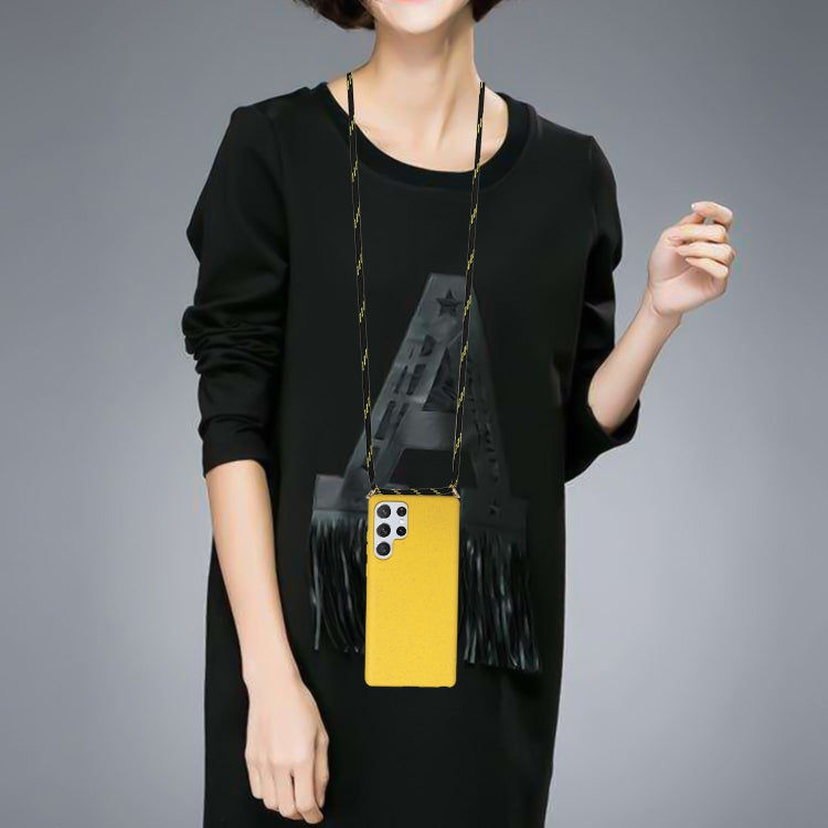 For Samsung Galaxy S24 Ultra 5G Wheat Straw Material + TPU Phone Case with Lanyard(Yellow) - HoMEdemic™ 