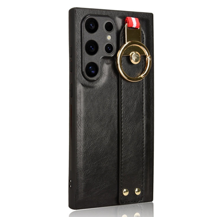 For Samsung Galaxy S24 Ultra 5G Wristband Leather Back Phone Case(Black) - HoMEdemic™ 