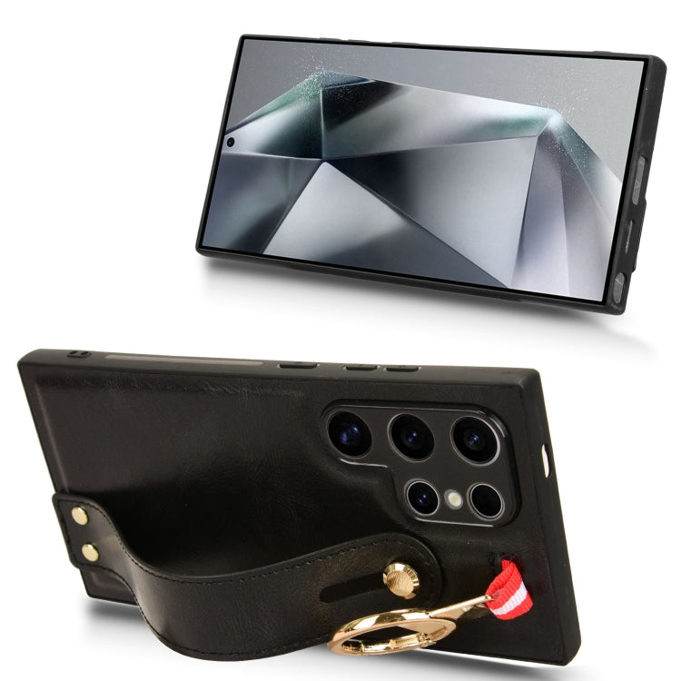 For Samsung Galaxy S24 Ultra 5G Wristband Leather Back Phone Case(Black) - HoMEdemic™ 