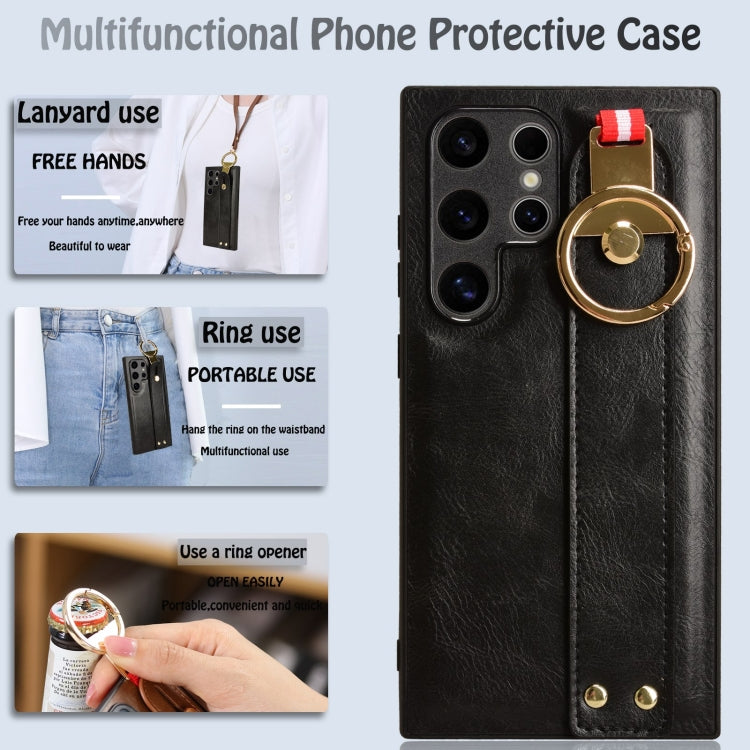 For Samsung Galaxy S24 Ultra 5G Wristband Leather Back Phone Case(Black) - HoMEdemic™ 
