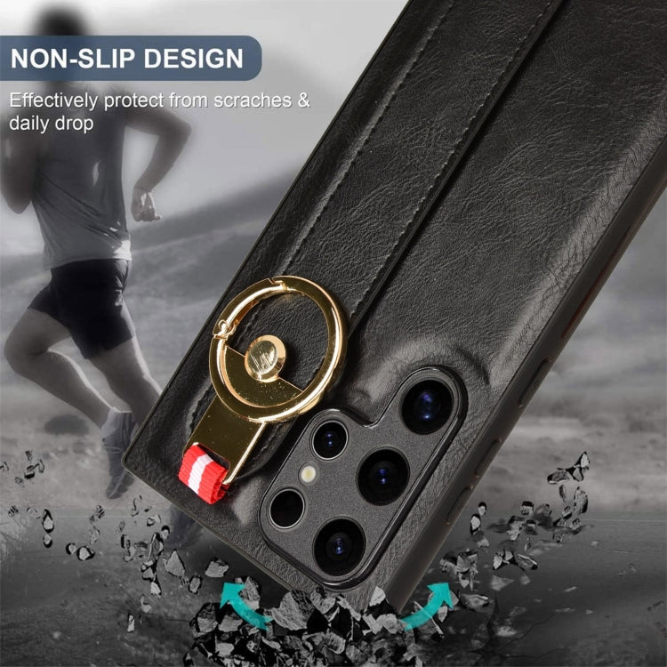 For Samsung Galaxy S24 Ultra 5G Wristband Leather Back Phone Case(Black) - HoMEdemic™ 