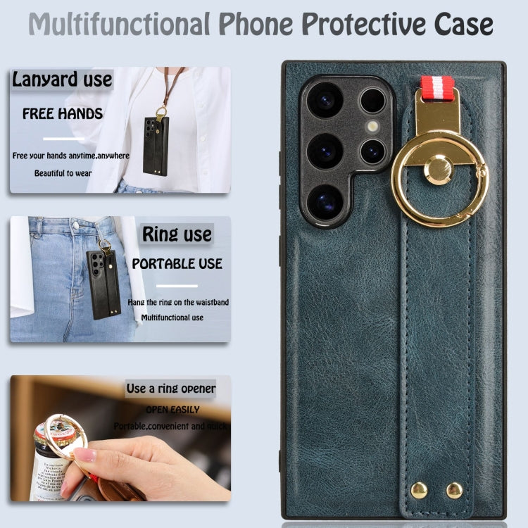 For Samsung Galaxy S24 Ultra 5G Wristband Leather Back Phone Case(Blue) - HoMEdemic™ 