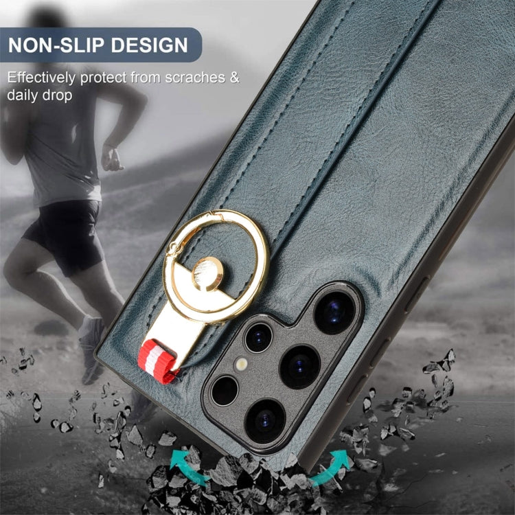 For Samsung Galaxy S24 Ultra 5G Wristband Leather Back Phone Case(Blue) - HoMEdemic™ 