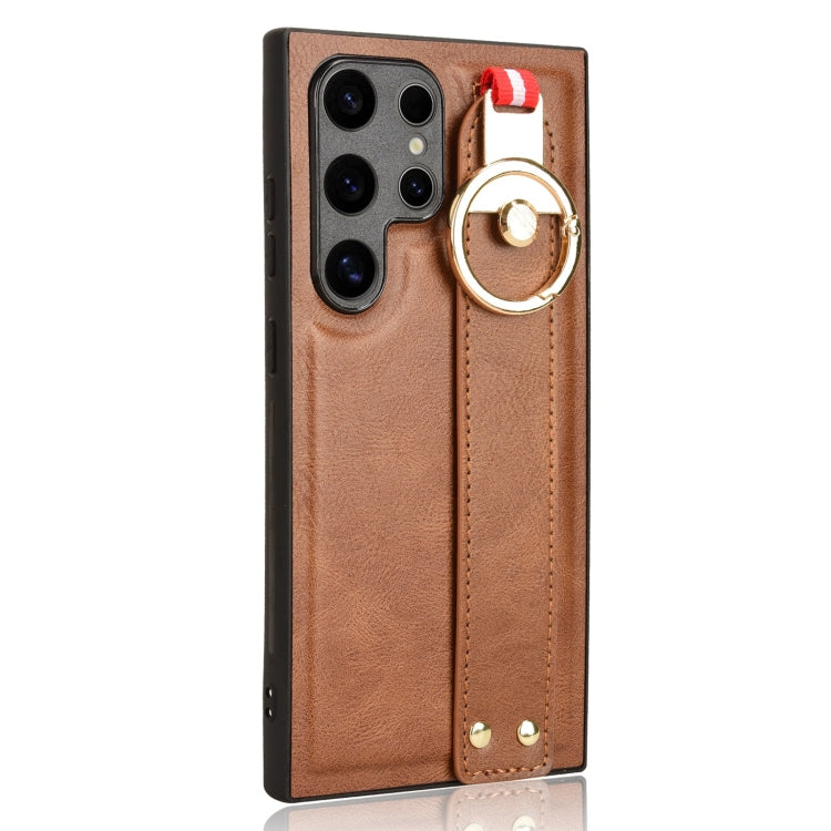 For Samsung Galaxy S24 Ultra 5G Wristband Leather Back Phone Case(Brown) - HoMEdemic™ 