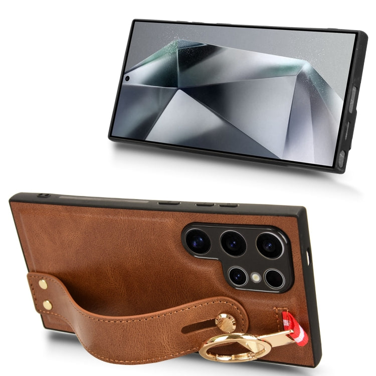 For Samsung Galaxy S24 Ultra 5G Wristband Leather Back Phone Case(Brown) - HoMEdemic™ 