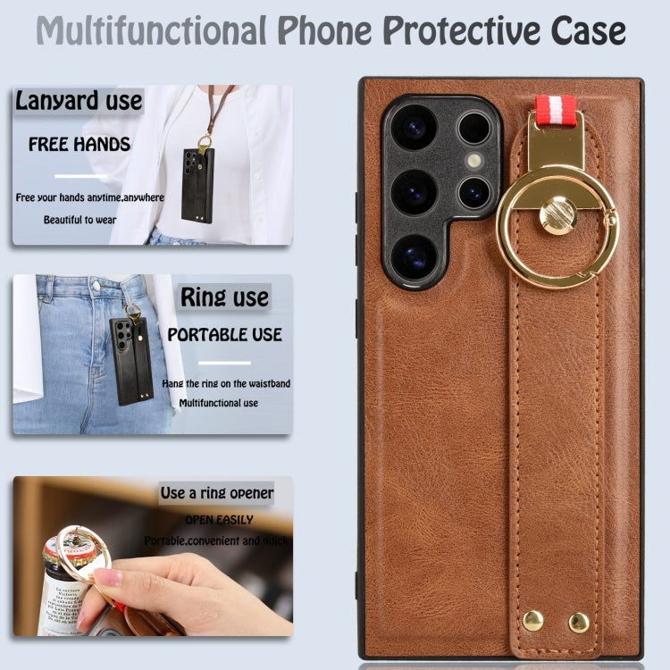 For Samsung Galaxy S24 Ultra 5G Wristband Leather Back Phone Case(Brown) - HoMEdemic™ 