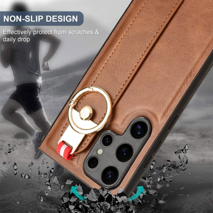 For Samsung Galaxy S24 Ultra 5G Wristband Leather Back Phone Case(Brown) - HoMEdemic™ 