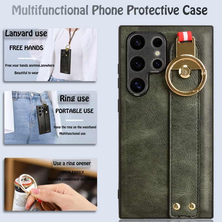 For Samsung Galaxy S24 Ultra 5G Wristband Leather Back Phone Case(Green) - HoMEdemic™ 