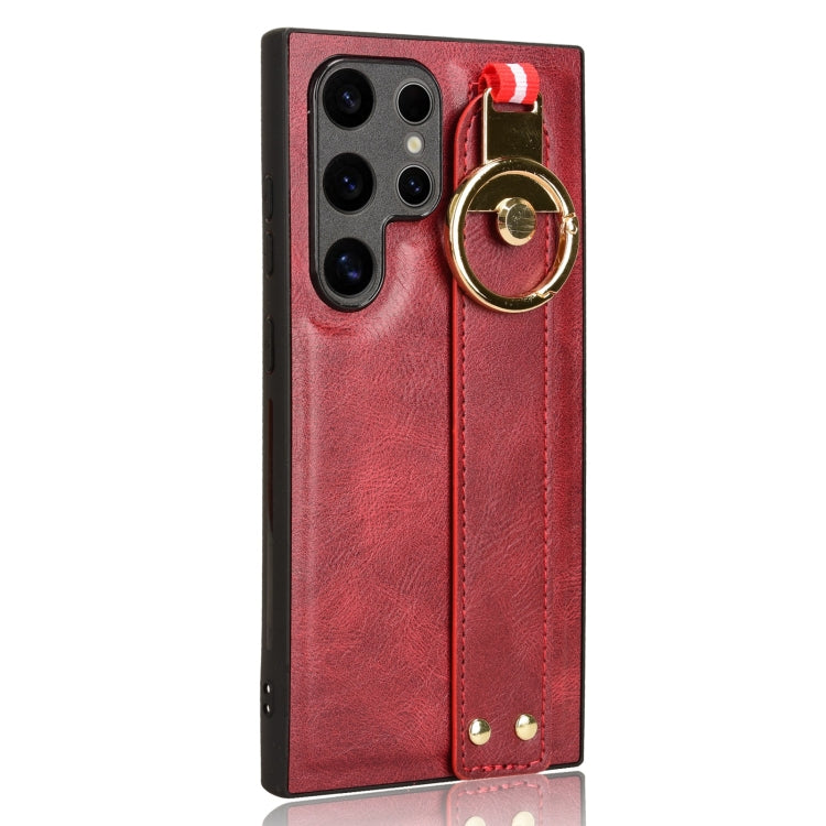 For Samsung Galaxy S24 Ultra 5G Wristband Leather Back Phone Case(Red) - HoMEdemic™ 