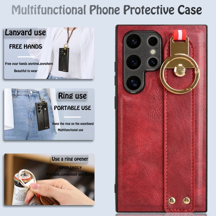 For Samsung Galaxy S24 Ultra 5G Wristband Leather Back Phone Case(Red) - HoMEdemic™ 