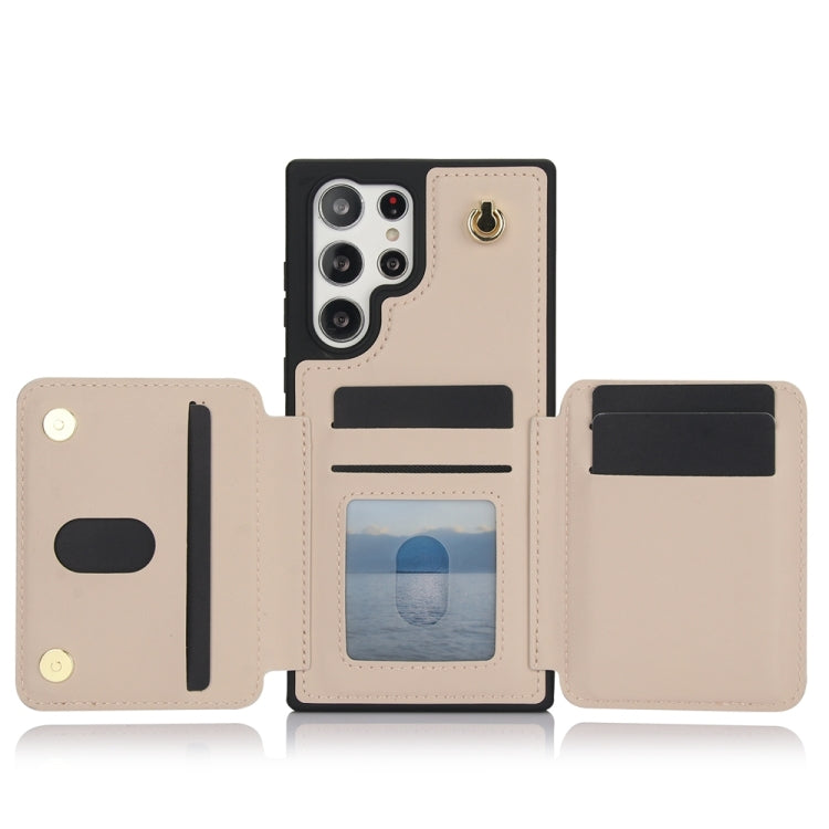 For Samsung Galaxy S24 Ultra 5G YM006 Skin Feel Zipper Card Bag Phone Case with Dual Lanyard(Apricot) - HoMEdemic™ 