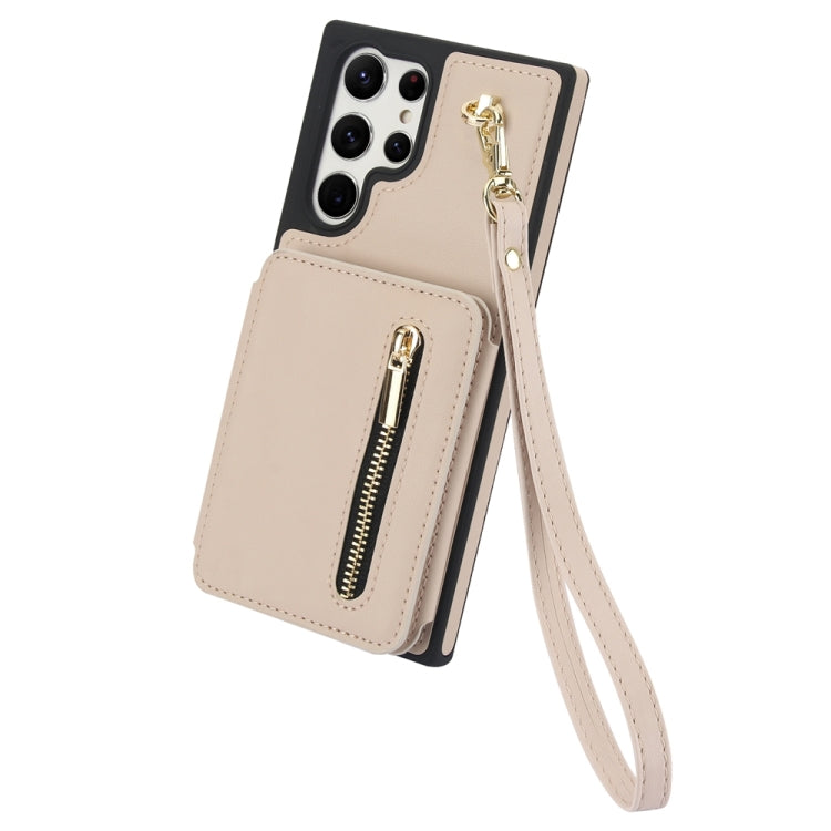 For Samsung Galaxy S24 Ultra 5G YM006 Skin Feel Zipper Card Bag Phone Case with Dual Lanyard(Apricot) - HoMEdemic™ 