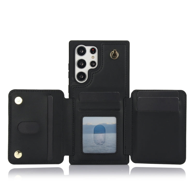 For Samsung Galaxy S24 Ultra 5G YM006 Skin Feel Zipper Card Bag Phone Case with Dual Lanyard(Black) - HoMEdemic™ 