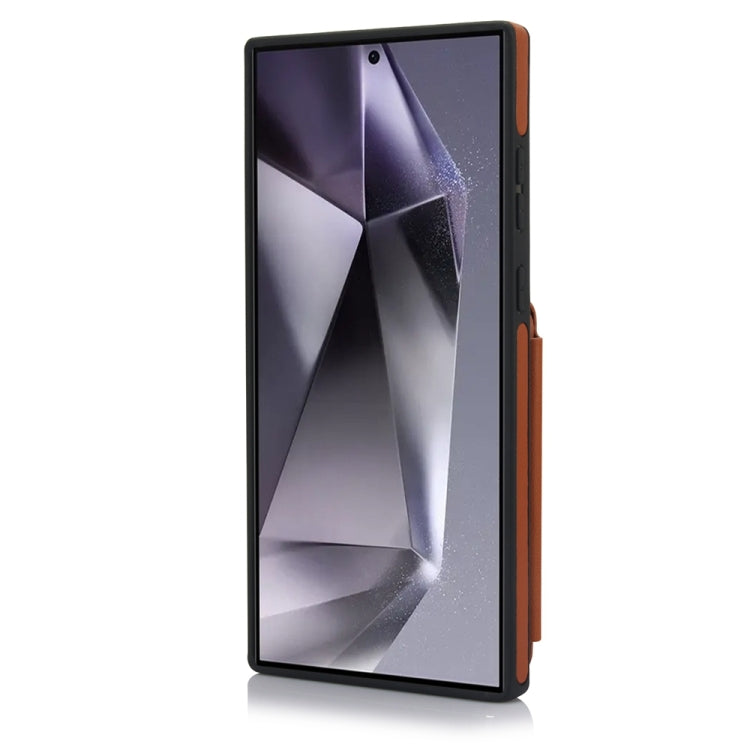 For Samsung Galaxy S24 Ultra 5G YM006 Skin Feel Zipper Card Bag Phone Case with Dual Lanyard(Brown) - HoMEdemic™ 