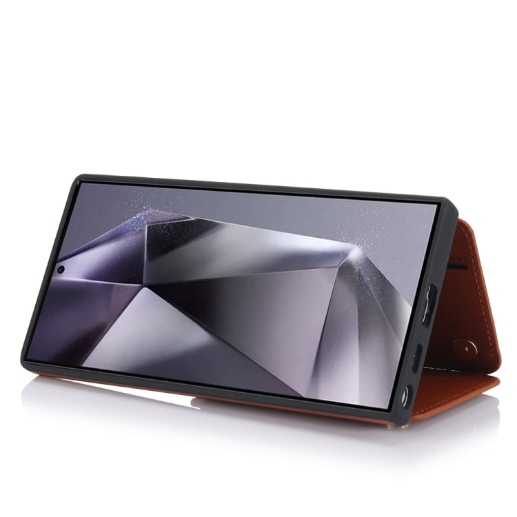 For Samsung Galaxy S24 Ultra 5G YM006 Skin Feel Zipper Card Bag Phone Case with Dual Lanyard(Brown) - HoMEdemic™ 