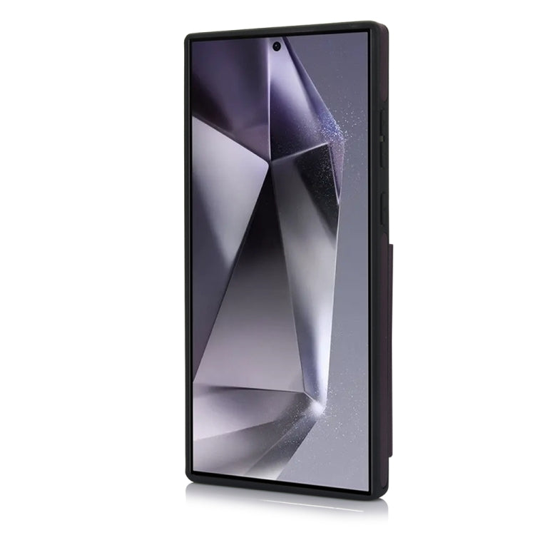 For Samsung Galaxy S24 Ultra 5G YM006 Skin Feel Zipper Card Bag Phone Case with Dual Lanyard(Dark Purple) - HoMEdemic™ 