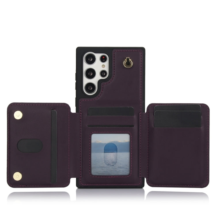 For Samsung Galaxy S24 Ultra 5G YM006 Skin Feel Zipper Card Bag Phone Case with Dual Lanyard(Dark Purple) - HoMEdemic™ 