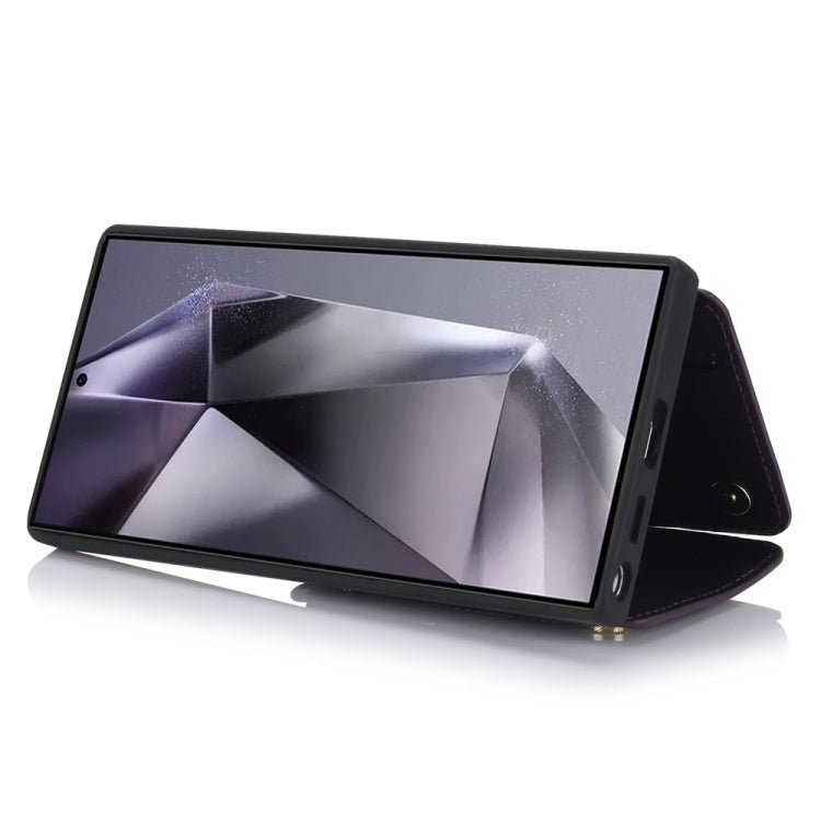 For Samsung Galaxy S24 Ultra 5G YM006 Skin Feel Zipper Card Bag Phone Case with Dual Lanyard(Dark Purple) - HoMEdemic™ 