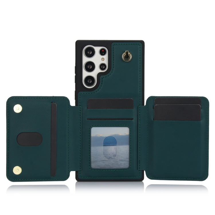 For Samsung Galaxy S24 Ultra 5G YM006 Skin Feel Zipper Card Bag Phone Case with Dual Lanyard(Green) - HoMEdemic™ 