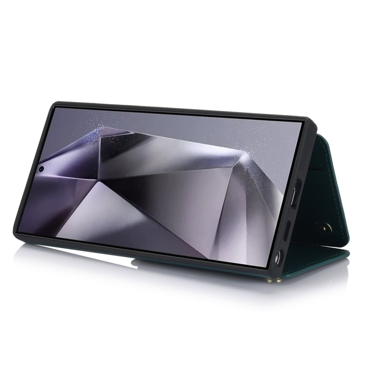 For Samsung Galaxy S24 Ultra 5G YM006 Skin Feel Zipper Card Bag Phone Case with Dual Lanyard(Green) - HoMEdemic™ 