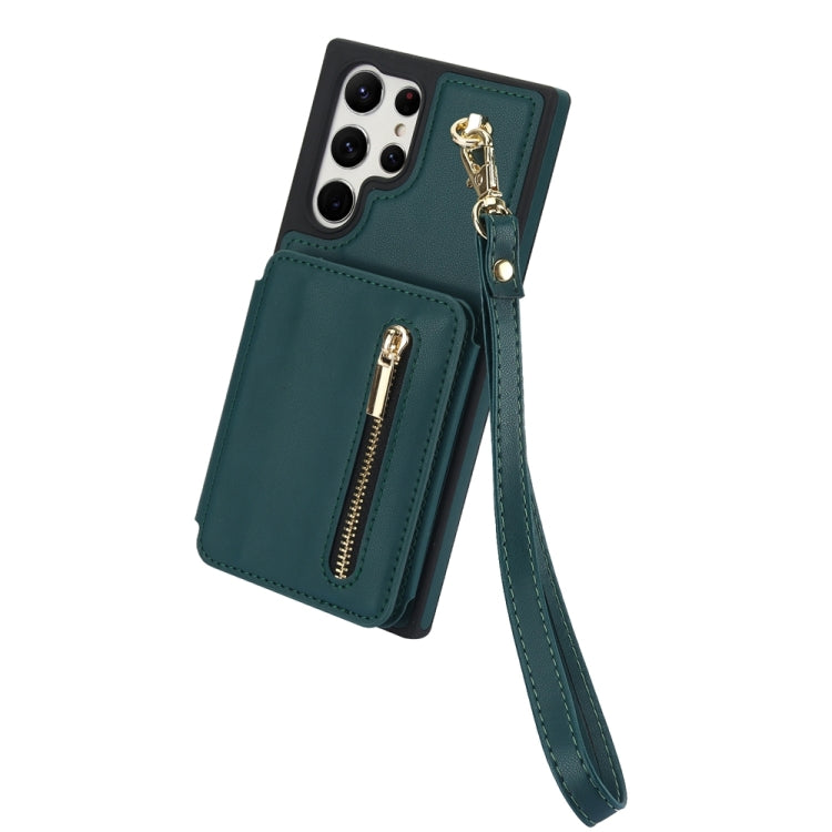 For Samsung Galaxy S24 Ultra 5G YM006 Skin Feel Zipper Card Bag Phone Case with Dual Lanyard(Green) - HoMEdemic™ 