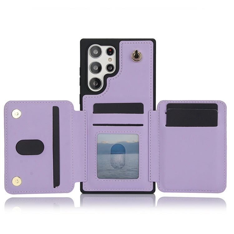 For Samsung Galaxy S24 Ultra 5G YM006 Skin Feel Zipper Card Bag Phone Case with Dual Lanyard(Light Purple) - HoMEdemic™ 