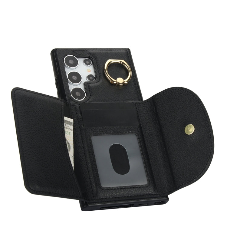 For Samsung Galaxy S24 Ultra 5G YM007 Ring Holder Card Bag Skin Feel Phone Case(Black) - HoMEdemic™ 