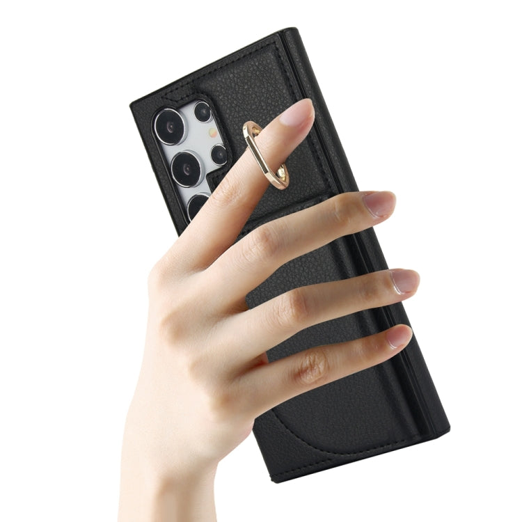 For Samsung Galaxy S24 Ultra 5G YM007 Ring Holder Card Bag Skin Feel Phone Case(Black) - HoMEdemic™ 