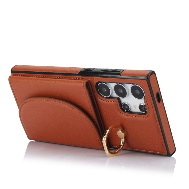 For Samsung Galaxy S24 Ultra 5G YM007 Ring Holder Card Bag Skin Feel Phone Case(Brown) - HoMEdemic™ 