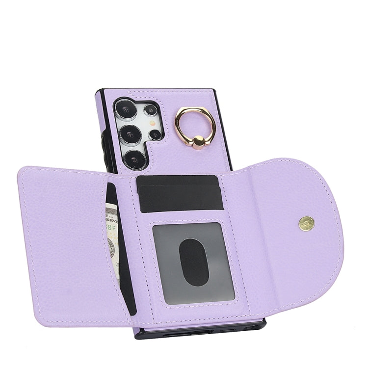 For Samsung Galaxy S24 Ultra 5G YM007 Ring Holder Card Bag Skin Feel Phone Case(Purple) - HoMEdemic™ 