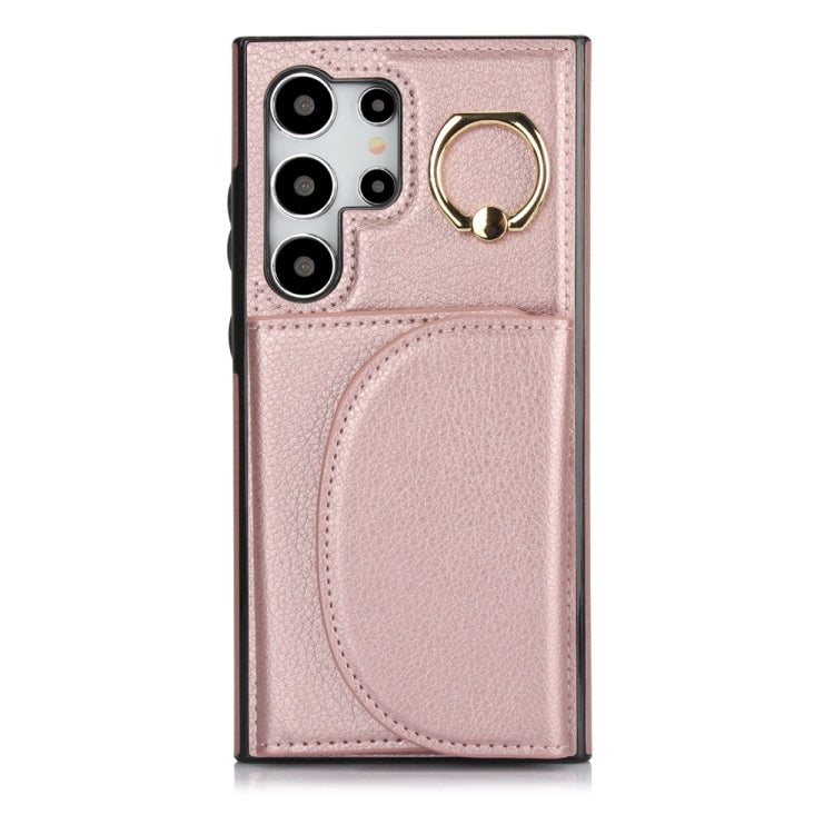 For Samsung Galaxy S24 Ultra 5G YM007 Ring Holder Card Bag Skin Feel Phone Case(Rose Gold) - HoMEdemic™ 