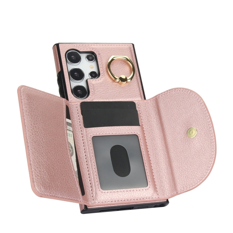 For Samsung Galaxy S24 Ultra 5G YM007 Ring Holder Card Bag Skin Feel Phone Case(Rose Gold) - HoMEdemic™ 